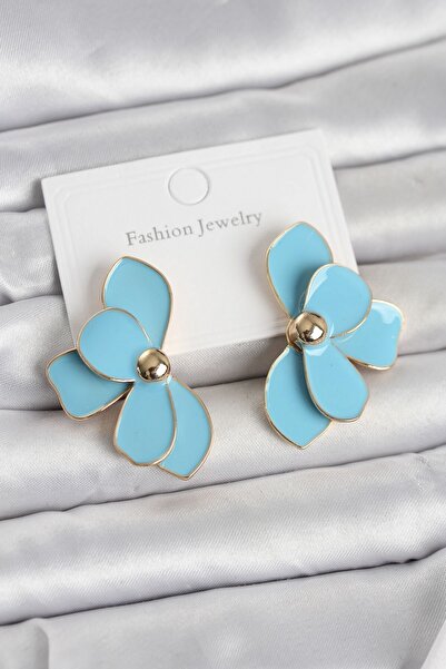 Inure Jewelry أقراط نسائية من النحاس موديل لوتس باللون الأزرق من مينيلي