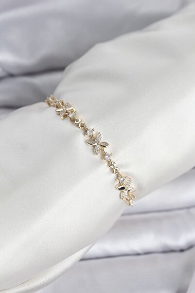 Inure Jewelry Gold Color Clover Model Zircon Stone Women's Bracelet with Elev...
