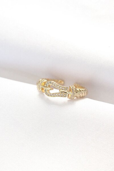 Inure Jewelry Gold Color Zircon Stone Adjustable Ring with Belt Buckle Design