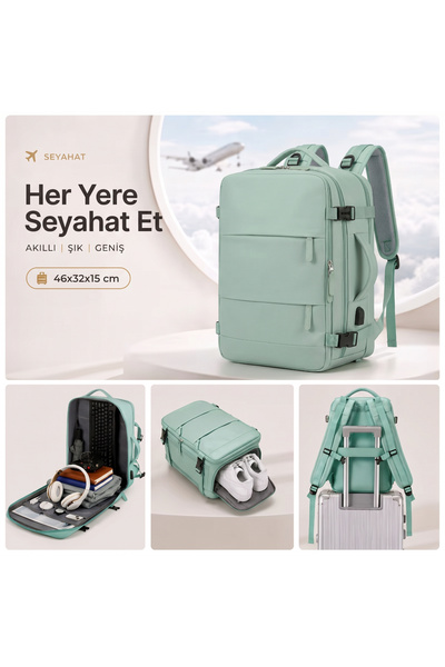 Other Çok Amaçlı Valiz Tipi USB'li Seyahat Sırt Çantası - 180° Açılabilir Lap...