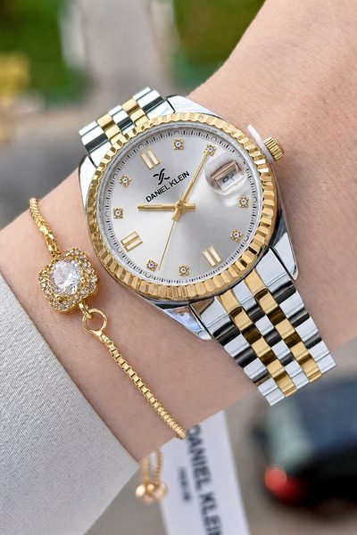 Daniel Klein Gold Gümüş Renk Hediye Paketli Kadın Kol Saati + Bileklik