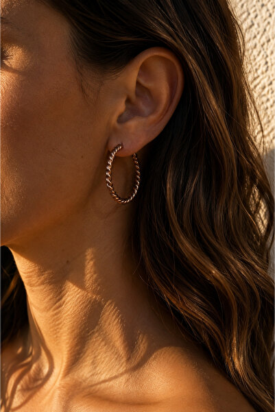 Owentis Steel Rose Gold Twisted Hoop Earrings 4cm Diameter - Non-darkening-