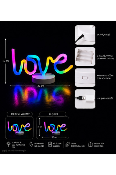 Işık kasabası USB LED Neon Işık Tek Boynuzlu Unicorn At Aşk Gece Lambası Tabe...