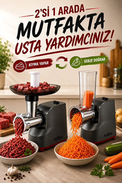 ROBO Elektrikli Kıyma Makinesi ve Sebze Rende Makinesi – 500W, 7 Aparat, 3 Kı...