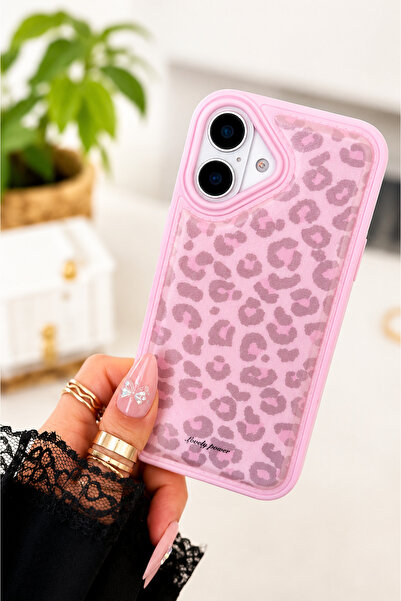 Go Aksesuar Iphone 16 Uyumlu Baskı PEMBE LEOPAR DERİ Tasarımlı Esnek Koruyucu...