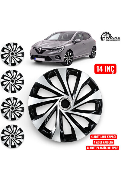 YONGA OTO AKSESUAR RENAULT MEGANE 14 İnç Jant Kapağı 4'lü Set Siyah Gümüş + 4...