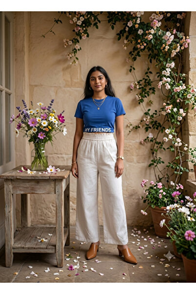 MISS ELEGANT Keten Geniş Paça Pantolon