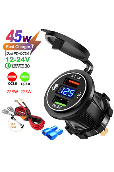Choice12 شاحن سيارة USB بمنفذين/ثلاثة/أربع منافذ PD QC 3.0 مع مقياس فولت ومخر...