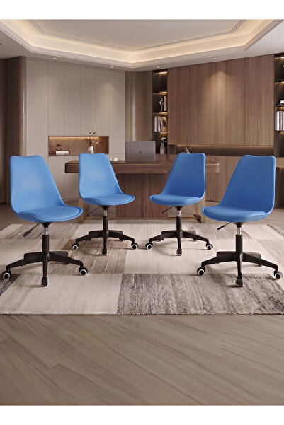 Taimi Set of 4-Ergonomic 360° Swivel Adjustable Height Chair, Padded, with wh...
