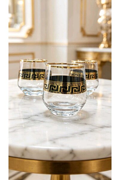 KirLiNova Gold Patterned Glass Cup Set of 3