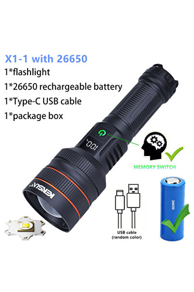 Choice ZOOM X1-1 short 26650 Super Bright Spotlight Long Range LED Flashlight...