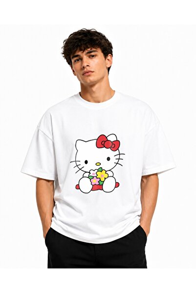 Inscriptie Tricou Unisex Bumbac Premium Casual " Hello Kitty on the bench "