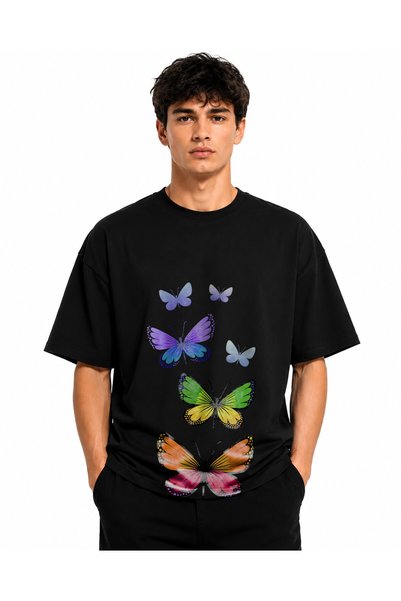 Inscriptie Ουνισέξ Βαμβακερό T-Shirt Υψηλής Ποιότητας  "Πολύχρωμες Πεταλούδες "