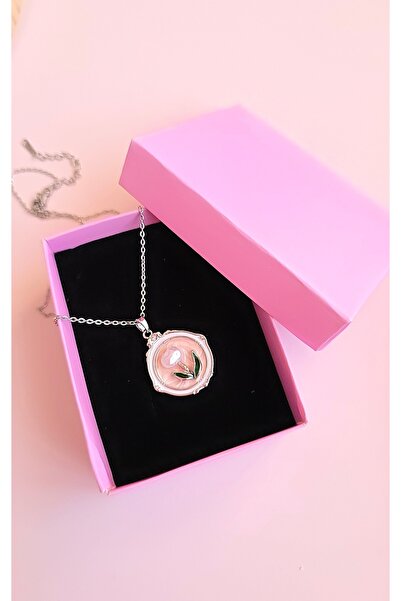 MİLUNXTE Enamel Necklace - Enamel Steel Necklace - Pink Enamel Floral Necklace