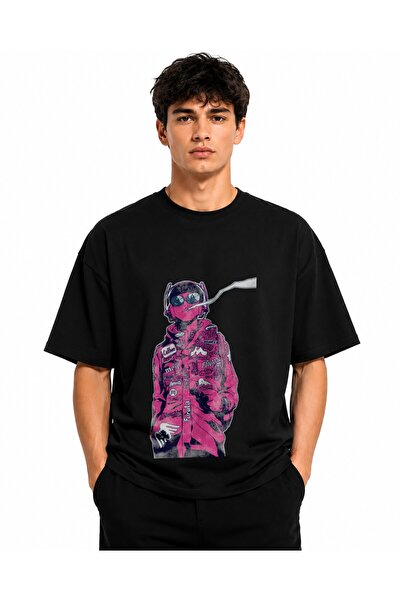 Inscriptie Ουνισέξ Βαμβακερό T-shirt Υψηλής Ποιότητας  "Μαύρο καρτούν χιπ χοπ "