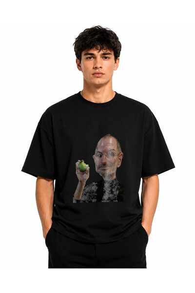 Inscriptie Tricou Unisex Bumbac Premium Casual " Steve Jobs caricature "