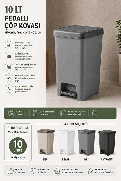 Virela Home 10 Lt Pedal Trash Can with Locking Lid Bathroom Kitchen Office Tr...