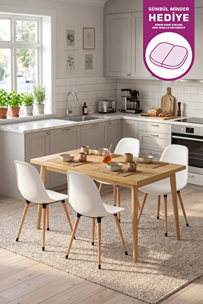VİLİNZE Eames Sandalye Avanos Ahşap Mdf Mutfak Masası Takımı - 70x120 Cm