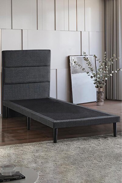 Niron Yatak Niron Slim Baza ve Başlık Takımı 100x200 Tek Kişilik Gri Kumaş Ka...