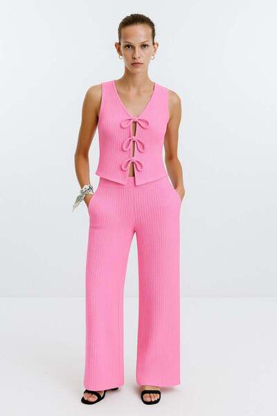 HAKKE Wide Leg wide leg elastic waist basic straight tuck pants set