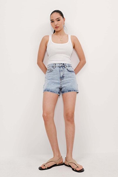 Addax High Waist Denim Shorts Ş763-Pnd