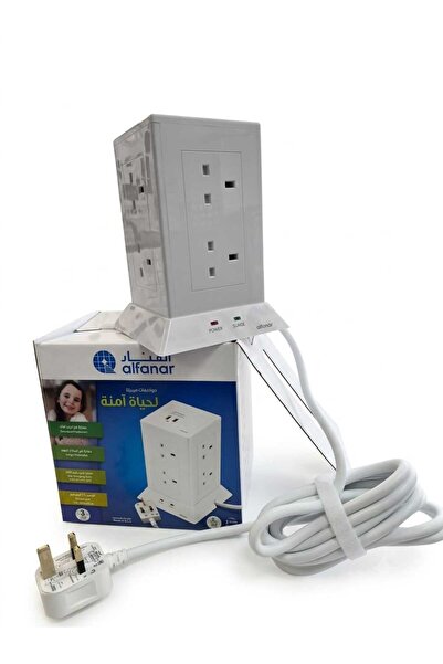 Alfanar توصيلة عمودية من ألفنار – 8 مخارج كهربائية مع منفذين USB – طول 3 متر ...