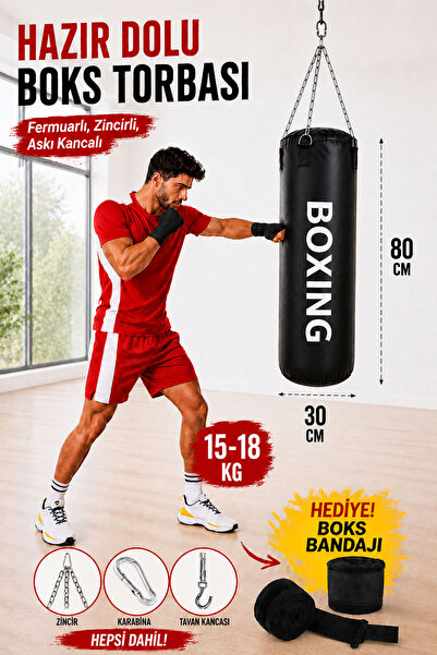 Spor Byfit Boxing 80 Cm Yetişkin Model Hazır Dolu Boks Torbası ve Zinciri - H...