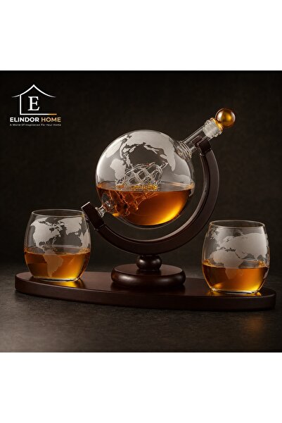 Elindor Set elegant de decantoare Whiskey Globe cu pahare gravate pentru Scot...
