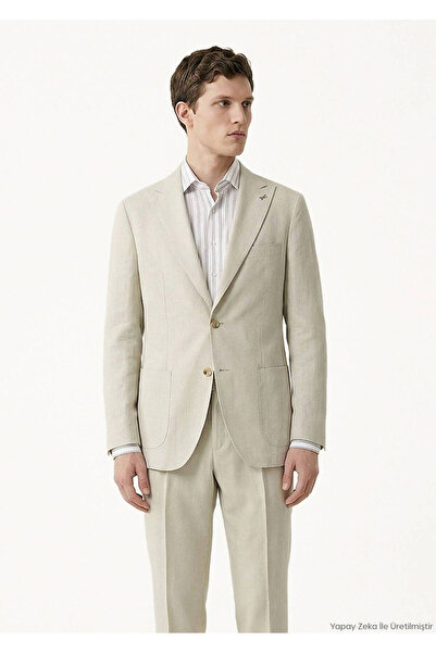Ramsey Beige Plain Zeroweight Slim Fit 100% Linen Suit