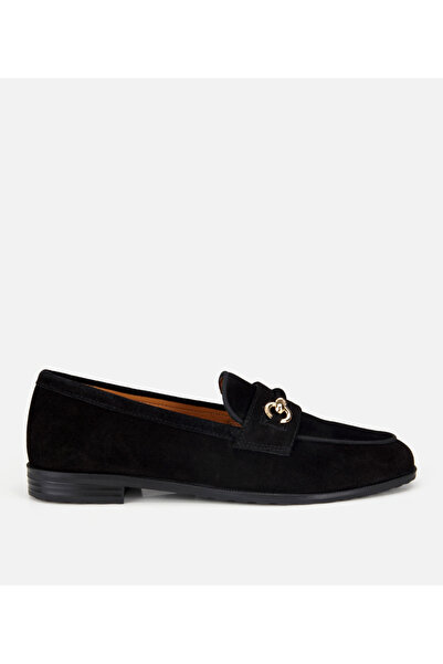 Hotiç Kadın Süet Deri Siyah Tokalı Klasik Loafer