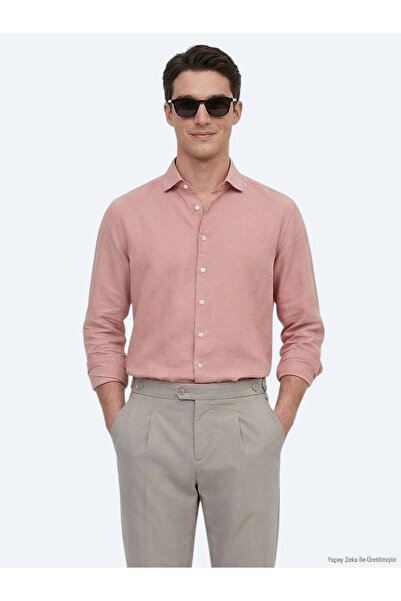 Kip Dusty Rose Plain Regular Fit Woven Casual Cotton Blend Shirt