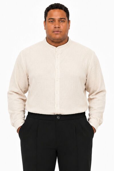 RELAXL Cămașă din muselină bej cu guler Hakim 100% bumbac 2XS-10XL