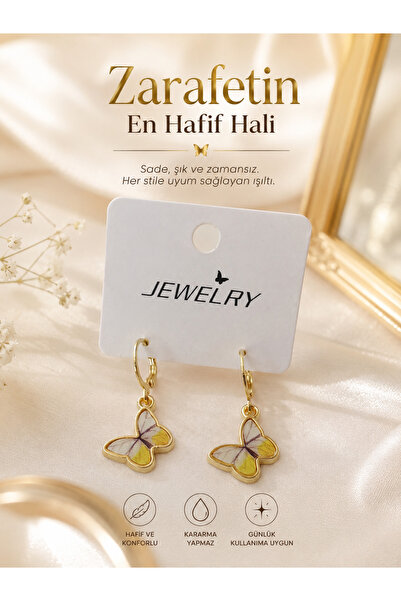 karmabijuteriaksesuar Women's Gold Color Elegant Steel Figured Earrings