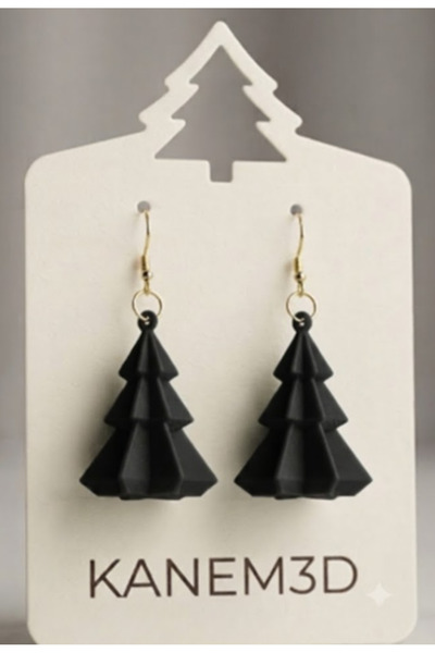 Kanem3D Pine Tree Shaped Earrings - Special Design Black Pine Tree Figured Ch...
