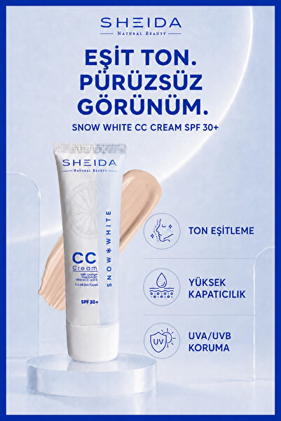 Sheida Snow White Leke Açıcı CC Krem SPF 30+ Yüksek Kapatıcılık ve Ton Eşitle...