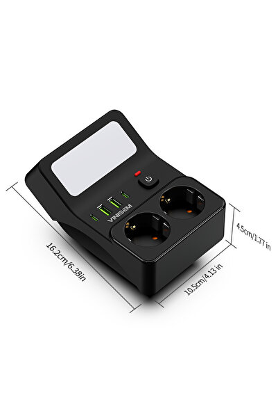 Choice1 شريط طاقة بقابس أوروبي أسود مع منفذين كهربائيين ومنفذين USB ومنفذين T...