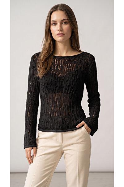 Wearified Openwork Knitwear Blouse Women's Crop Stylish Cotton Sausage Collar...