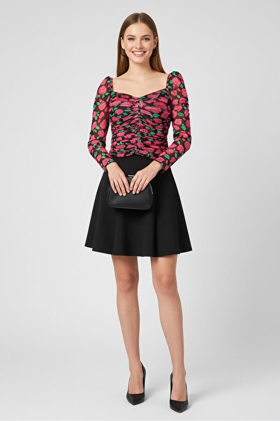 PİNKO Women Sweetheart Neck Long Sleeve Floral Print Top, Multicolor