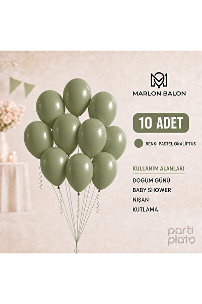 Marlon Balon Pastel okaliptus Lateks Balon 11 İnç 10 Adet Doğum Günü Nişan Dü...