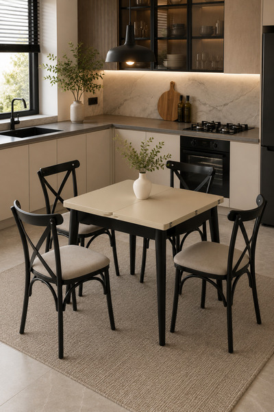 Atolye Casa 80x80cm Cappuccino Açılır Mutfak Masası Totem Model