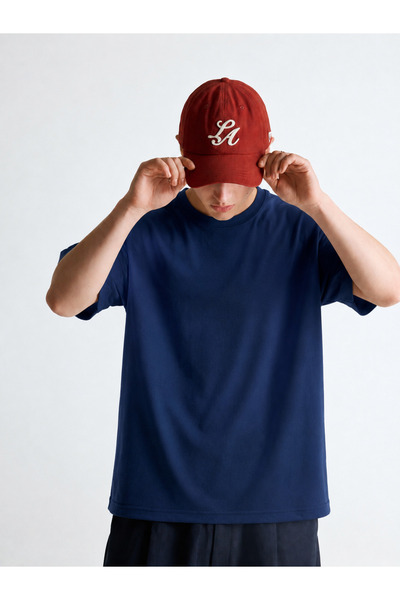 DAMGA JEANS تي شيرت رجالي كاجوال من القطن الفاخر المريح باللون الأزرق الداكن
