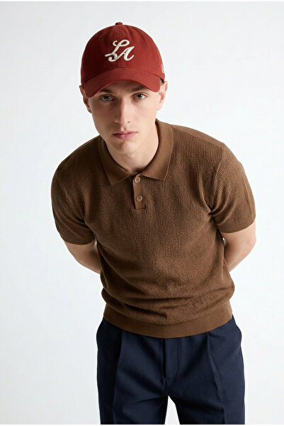 DAMGA JEANS Men's Premium Comfort Textured Brown Polo Neck T-Shirt