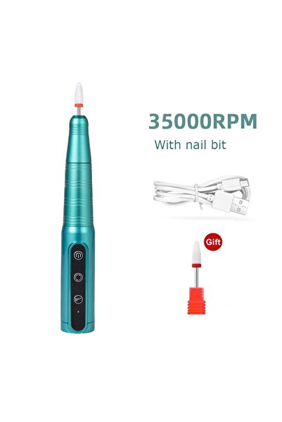 Choice1 Green 35000RPM Wireless Nail Drill Pen USB Nail File Polishing Pen Re...