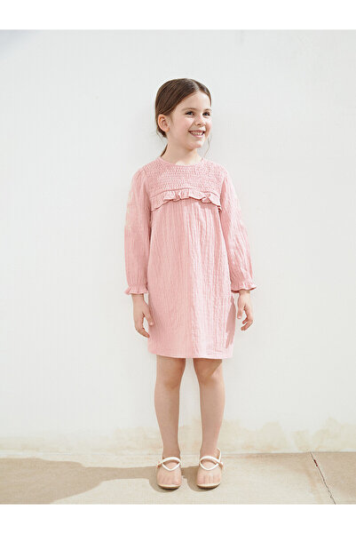 LC Waikiki Two Mt Shop Quality Oval Collar Girls' Muslin Dress