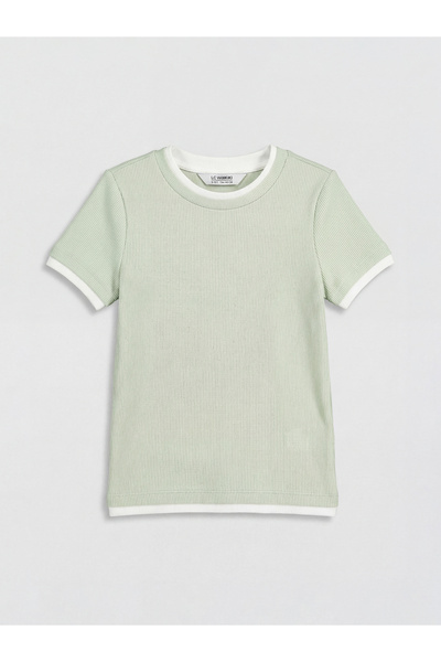 LC Waikiki Trendlucky Girls' T-Shirt with Oval Collar and Contrast