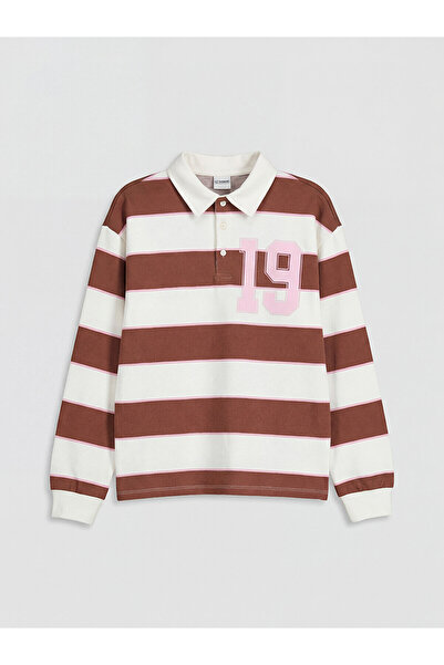 LC Waikiki Trendlucky Girls' Polo Collar Striped T-Shirt with a Difference