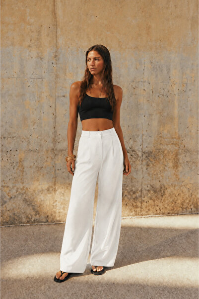 HATCELL Beyaz Oversize Palazzo Pantolon