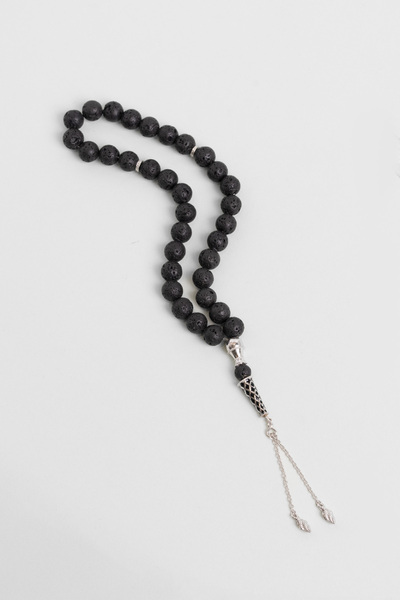 So CHIC... 23 cm Silver Prayer Beads with Natural Lava Stone