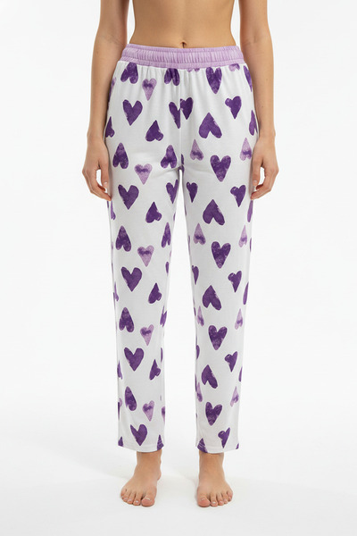 girlstop Kadın Pamuk Kalp Desenli Oversize Uzun Pijama Altı