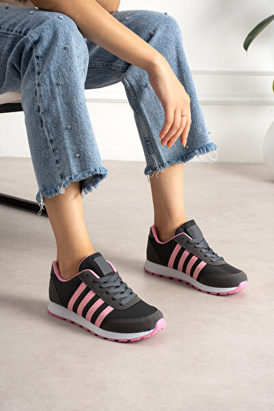 en7 Füme Pembe Unisex Sneaker Spor Ayakkabı Günlük Rahat Hafif Konforlu Bağcıklı Yumuşak Taban Yürüyüş Ayakkabısı MSR09